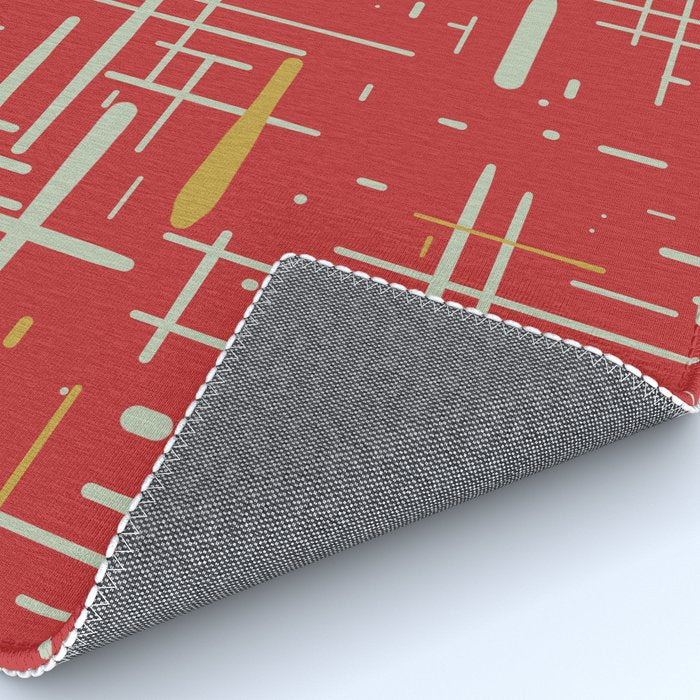 Mid-Century Modern Kinetikos Pattern in Retro Red Gold Celadon Rug Gallery Image 4