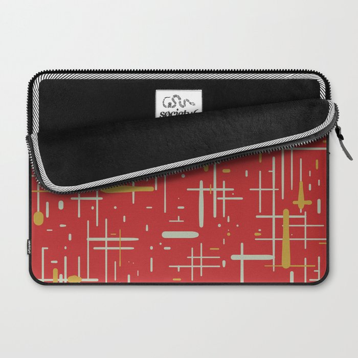Mid-Century Modern Kinetikos Pattern in Retro Red Gold Celadon Laptop Sleeve Gallery Image 2