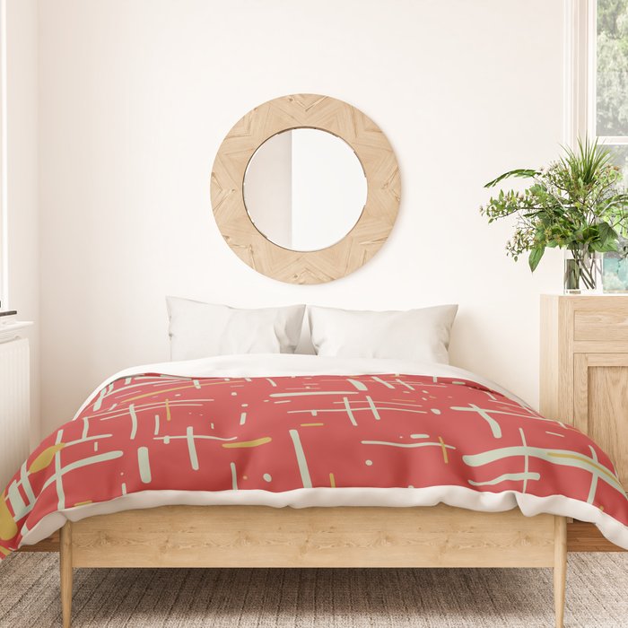 Mid-Century Modern Kinetikos Pattern in Retro Red Gold Celadon Duvet Cover Gallery Image 3
