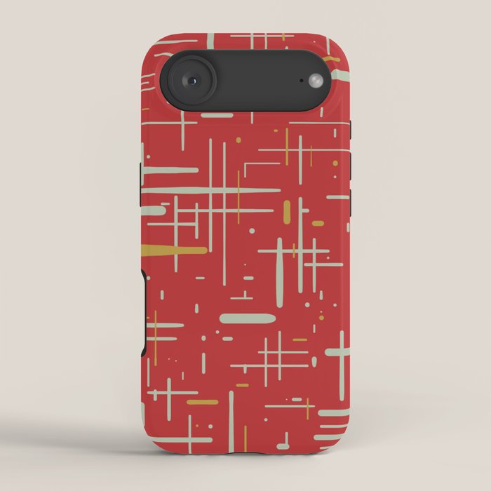 Mid-Century Modern Kinetikos Pattern in Retro Red Gold Celadon iPhone Case Gallery Image 2