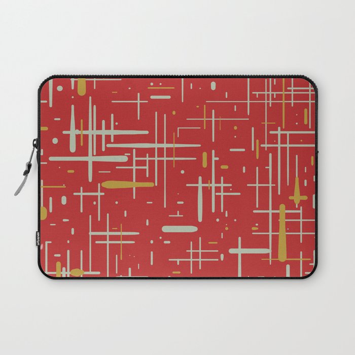 Mid-Century Modern Kinetikos Pattern in Retro Red Gold Celadon Laptop Sleeve Gallery Image 1