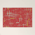 Mid-Century Modern Kinetikos Pattern in Retro Red Gold Celadon Welcome Mat Gallery Image 1