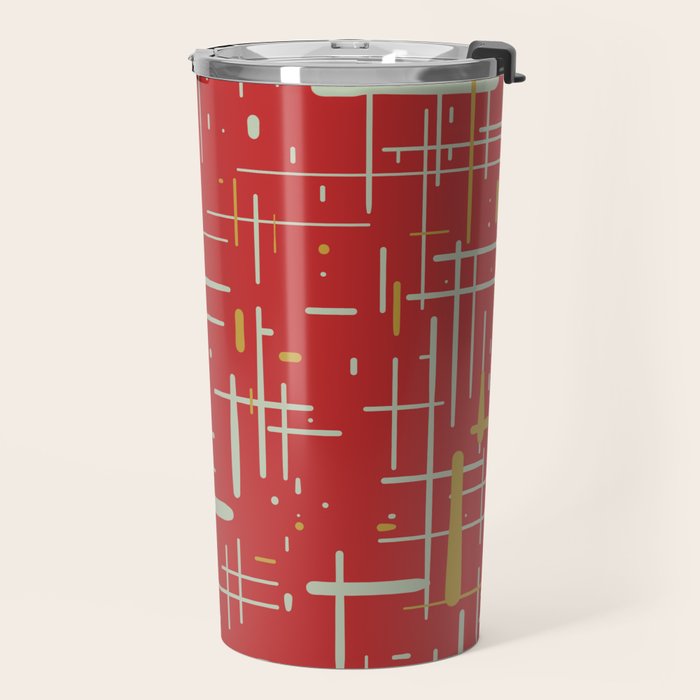 Mid-Century Modern Kinetikos Pattern in Retro Red Gold Celadon Travel Mug Gallery Image 2