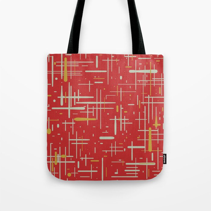 Mid-Century Modern Kinetikos Pattern in Retro Red Gold Celadon Tote Bag Gallery Image 1