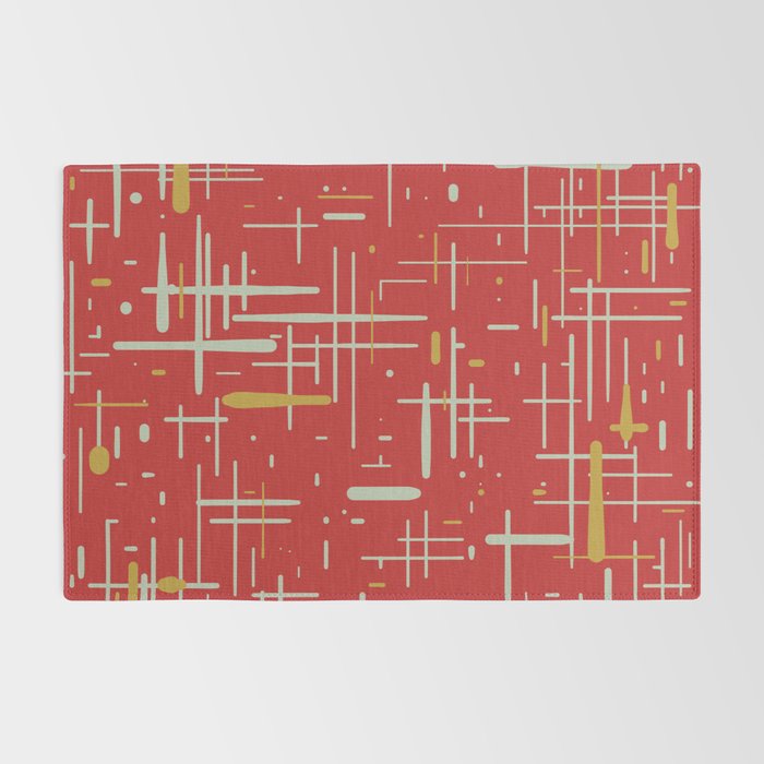 Mid-Century Modern Kinetikos Pattern in Retro Red Gold Celadon Rug Gallery Image 2