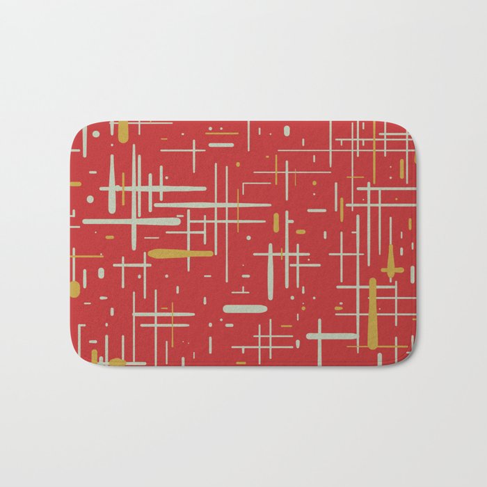 Mid-Century Modern Kinetikos Pattern in Retro Red Gold Celadon Bath Mat Gallery Image 1