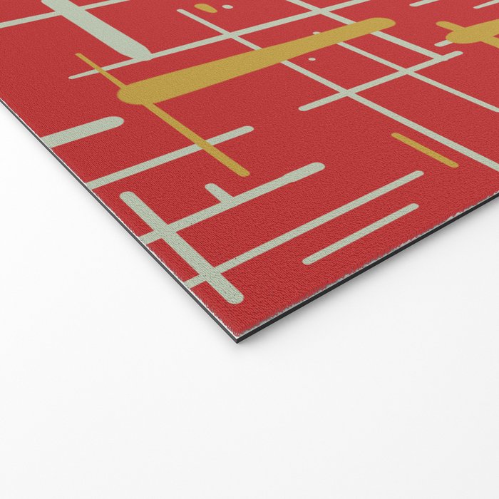Mid-Century Modern Kinetikos Pattern in Retro Red Gold Celadon Welcome Mat Gallery Image 2