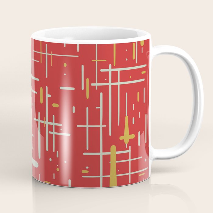 Mid-Century Modern Kinetikos Pattern in Retro Red Gold Celadon Coffee Mug Gallery Image 1