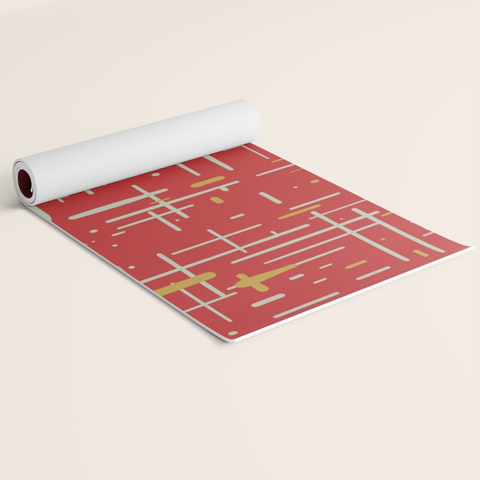 Mid-Century Modern Kinetikos Pattern in Retro Red Gold Celadon Yoga Mat Gallery Image 2