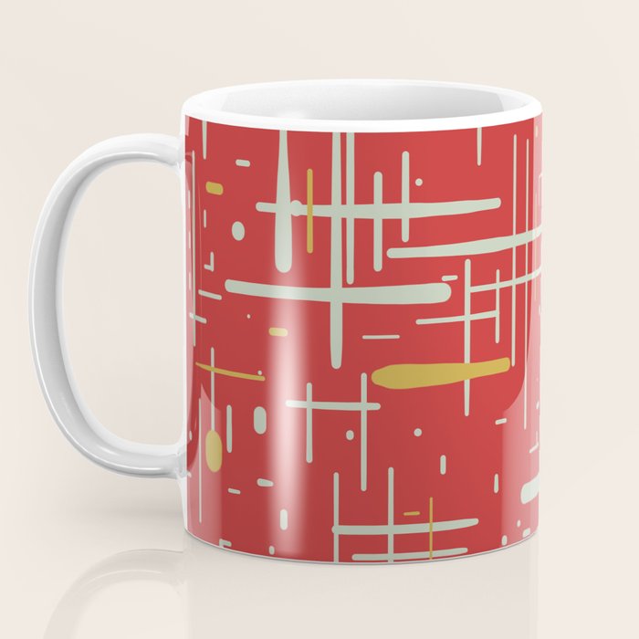 Mid-Century Modern Kinetikos Pattern in Retro Red Gold Celadon Coffee Mug Gallery Image 3