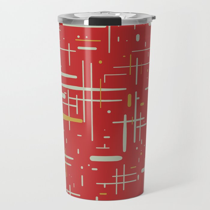 Mid-Century Modern Kinetikos Pattern in Retro Red Gold Celadon Travel Mug Gallery Image 1