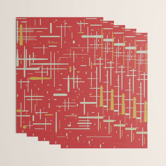 Mid-Century Modern Kinetikos Pattern in Retro Red Gold Celadon Wrapping Paper Gallery Image 3
