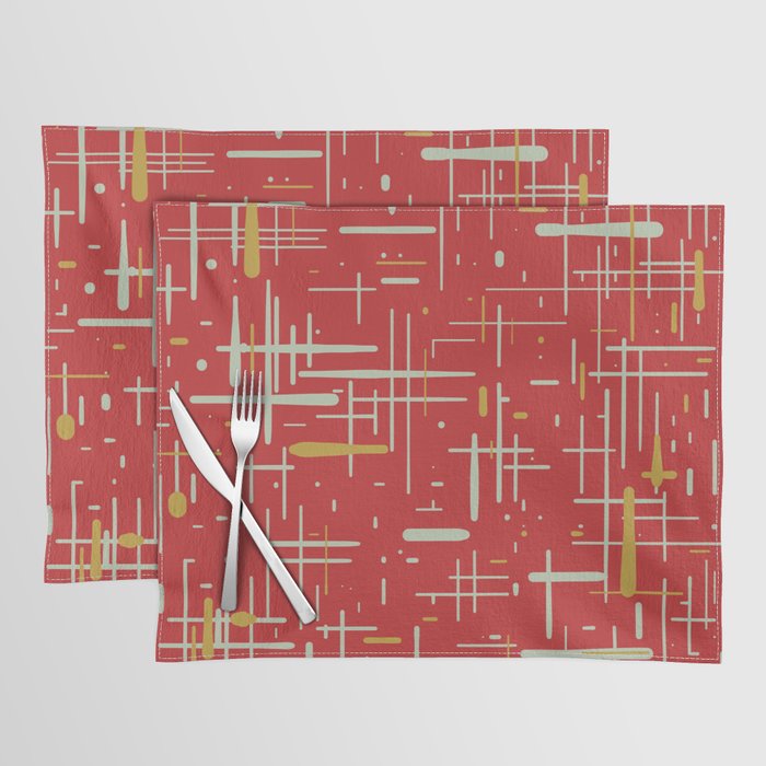 Mid-Century Modern Kinetikos Pattern in Retro Red Gold Celadon Placemat Gallery Image 1