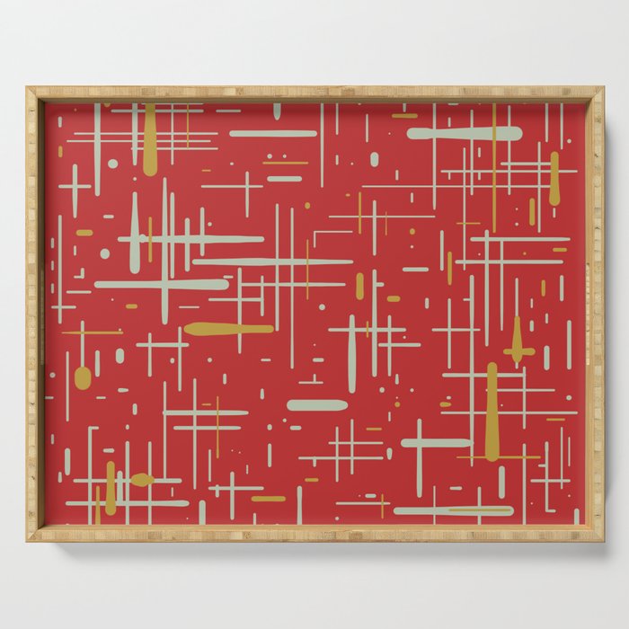 Mid-Century Modern Kinetikos Pattern in Retro Red Gold Celadon Serving Tray Gallery Image 1