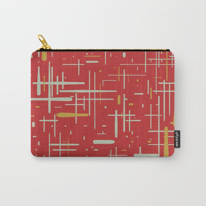 Mid-Century Modern Kinetikos Pattern in Retro Red Gold Celadon Carry All Pouch Gallery Image 1