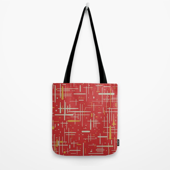 Mid-Century Modern Kinetikos Pattern in Retro Red Gold Celadon Tote Bag Gallery Image 2