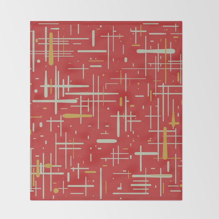 Mid-Century Modern Kinetikos Pattern in Retro Red Gold Celadon Throw Blanket Gallery Image 2