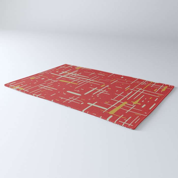 Mid-Century Modern Kinetikos Pattern in Retro Red Gold Celadon Rug Gallery Image 3