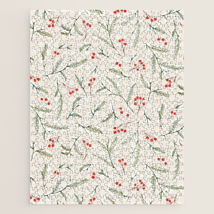 Christmas Pine and Berries Neutral Jigsaw Puzzle Gallery Image 1
