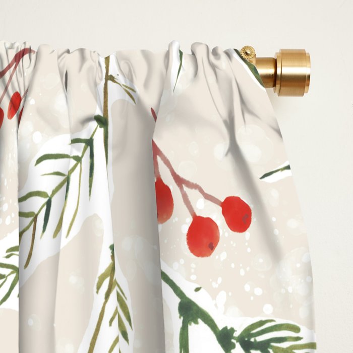 Christmas Pine and Berries Neutral Window Curtain Gallery Image 2