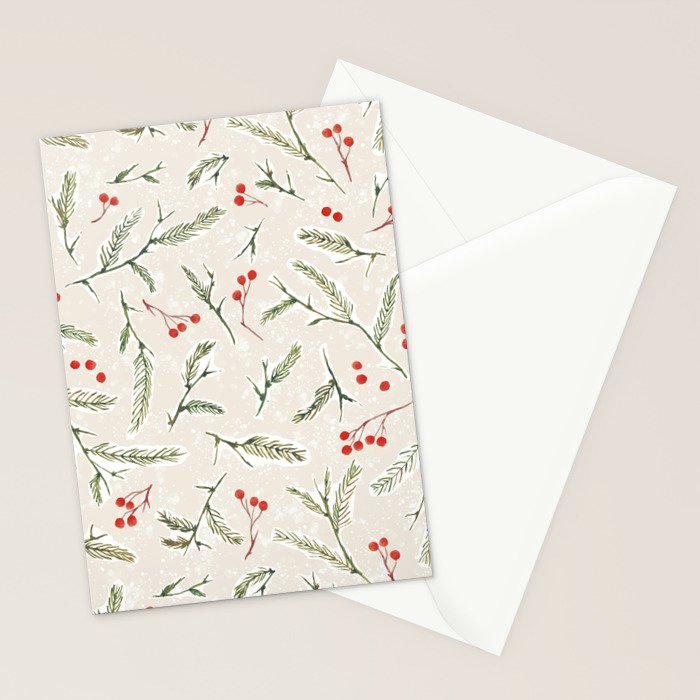 Christmas Pine and Berries Neutral Stationery Card Gallery Image 2