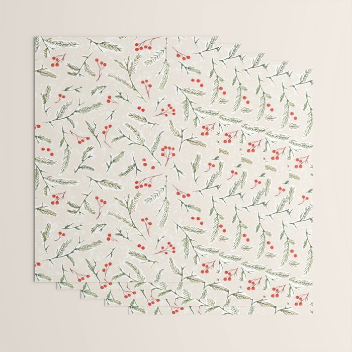 Christmas Pine and Berries Neutral Wrapping Paper Gallery Image 3