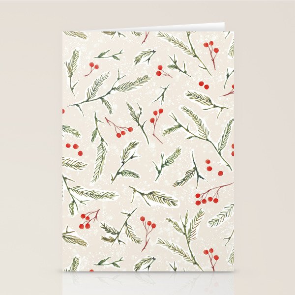 Christmas Pine and Berries Neutral Stationery Card Gallery Image 2