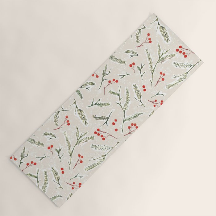 Christmas Pine and Berries Neutral Yoga Mat Gallery Image 1