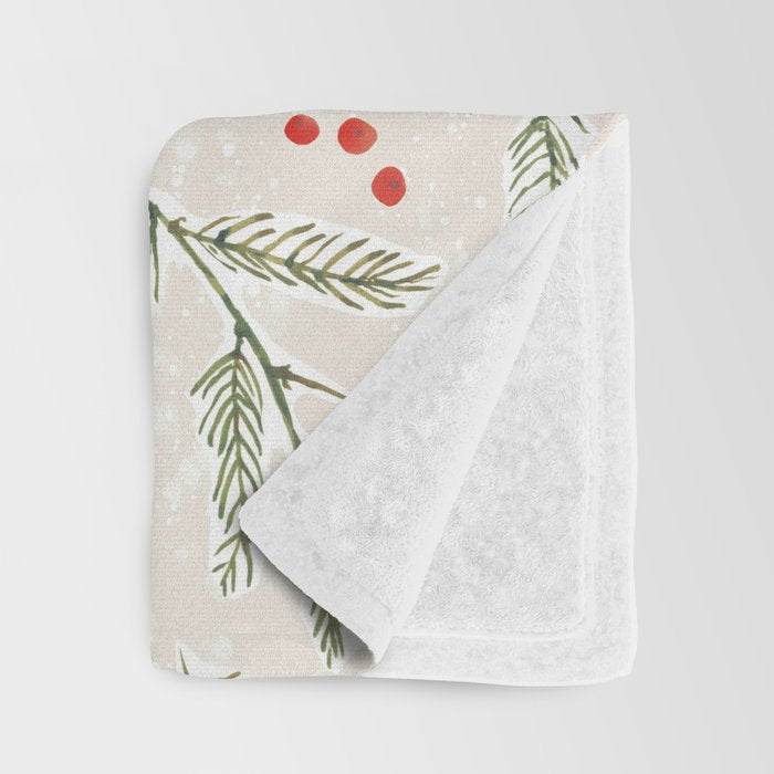 Christmas Pine and Berries Neutral Throw Blanket Gallery Image 3
