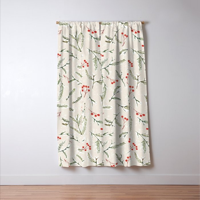 Christmas Pine and Berries Neutral Window Curtain Gallery Image 3