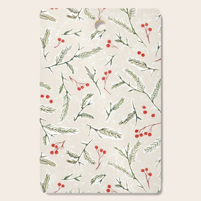 Christmas Pine and Berries Neutral Cutting Board Gallery Image 1