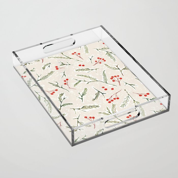 Christmas Pine and Berries Neutral Acrylic Tray Gallery Image 1