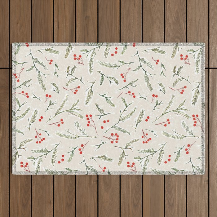 Christmas Pine and Berries Neutral Outdoor Rug Gallery Image 1