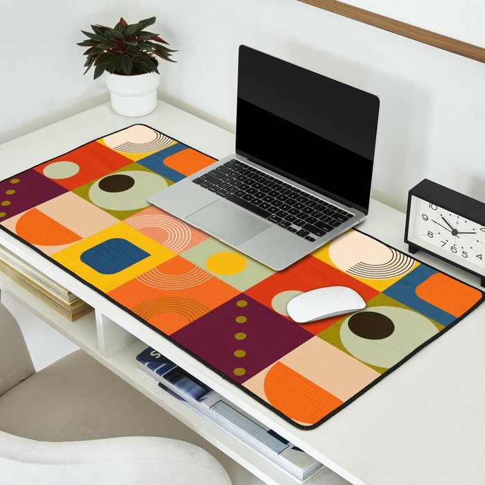 Vibrant Geometric Squares and Circles Pattern - Modern Craft Desk Mat Gallery Image 2
