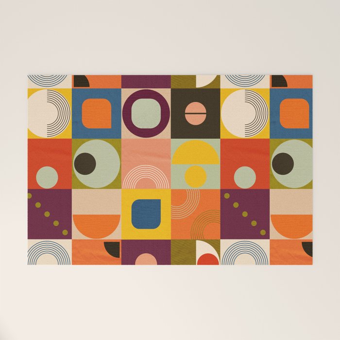 Vibrant Geometric Squares and Circles Pattern - Modern Craft Welcome Mat Gallery Image 1