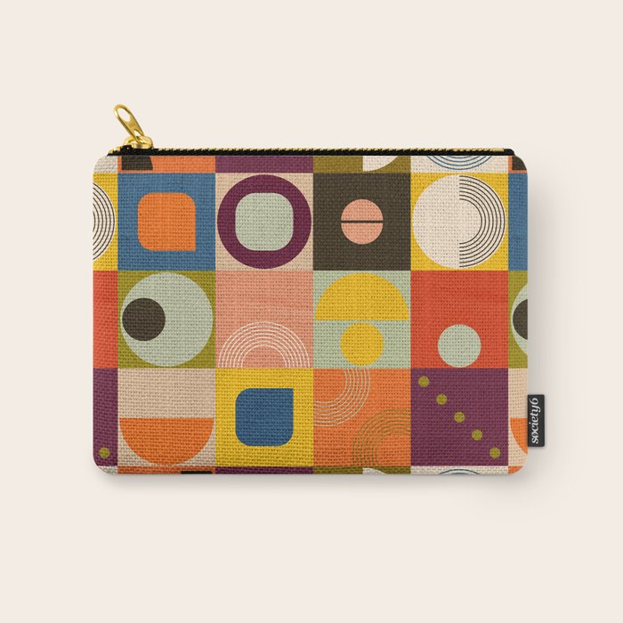 Vibrant Geometric Squares and Circles Pattern - Modern Craft Carry All Pouch Gallery Image 1