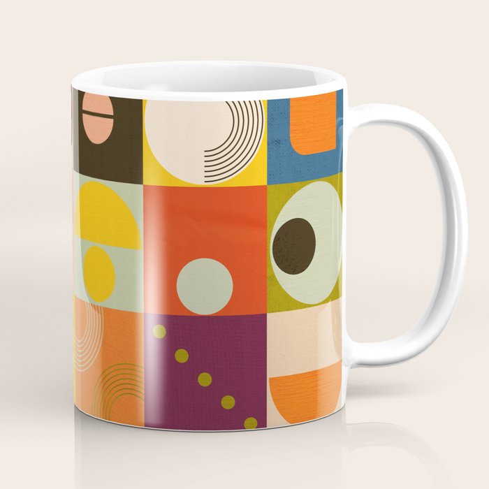 Vibrant Geometric Squares and Circles Pattern - Modern Craft Coffee Mug Gallery Image 1