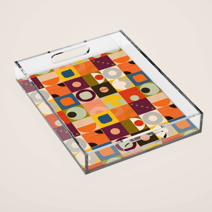 Vibrant Geometric Squares and Circles Pattern - Modern Craft Acrylic Tray Gallery Image 1