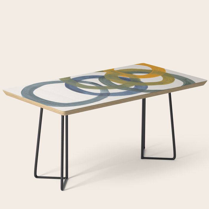 Minimalist Mid Century Modern Colorful Rings Navy Blue Yellow Olive Green Spirals by Ejaaz Haniff Coffee Table Gallery Image 1