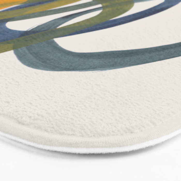 Minimalist Mid Century Modern Colorful Rings Navy Blue Yellow Olive Green Spirals by Ejaaz Haniff Bath Mat Gallery Image 3