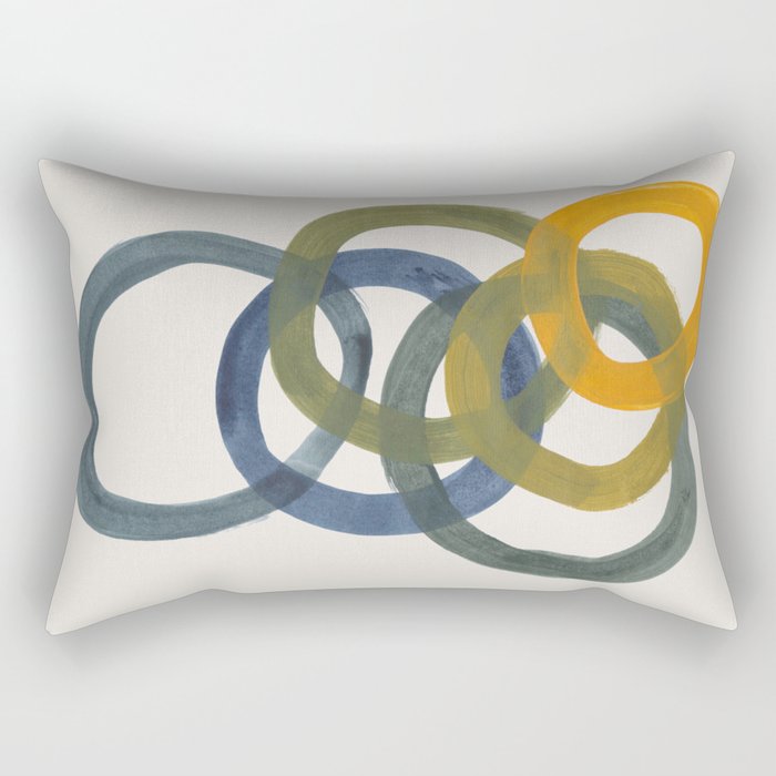 Minimalist Mid Century Modern Colorful Rings Navy Blue Yellow Olive Green Spirals by Ejaaz Haniff Rectangular Pillow Gallery Image 1
