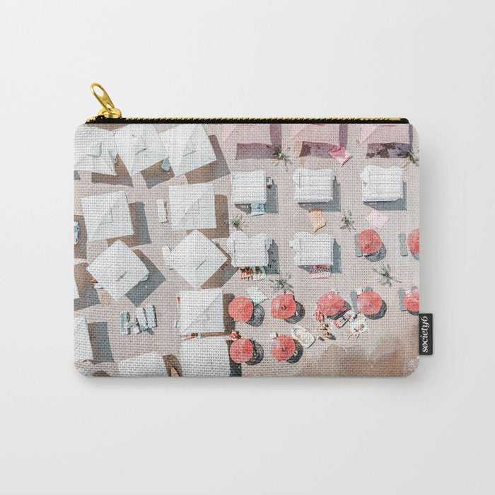 Aerial Beach Umbrellas Print, Coastal Beach Print, Aerial Photography, Ocean Waves Print, Sea Print, Modern Home Decor, Art Print Carry All Pouch Gallery Image 1