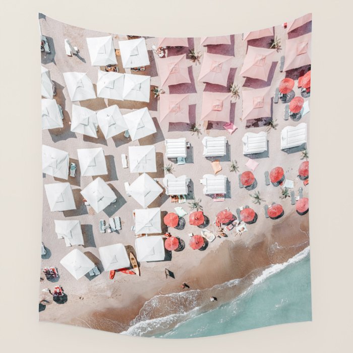 Aerial Beach Umbrellas Print, Coastal Beach Print, Aerial Photography, Ocean Waves Print, Sea Print, Modern Home Decor, Art Print Wall Tapestry Gallery Image 4