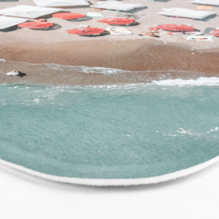 Aerial Beach Umbrellas Print, Coastal Beach Print, Aerial Photography, Ocean Waves Print, Sea Print, Modern Home Decor, Art Print Bath Mat Gallery Image 3