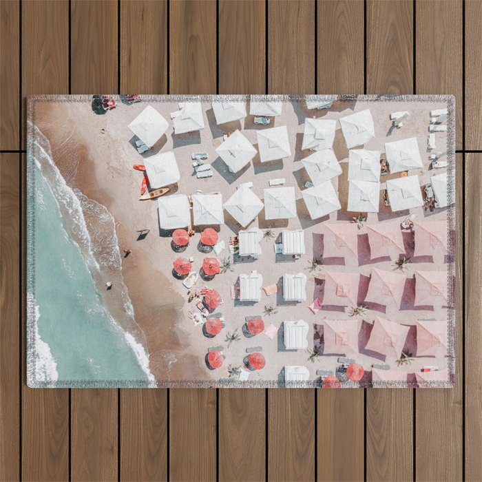 Aerial Beach Umbrellas Print, Coastal Beach Print, Aerial Photography, Ocean Waves Print, Sea Print, Modern Home Decor, Art Print Outdoor Rug Gallery Image 1