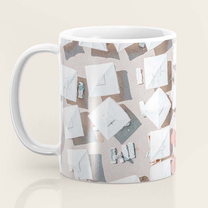 Aerial Beach Umbrellas Print, Coastal Beach Print, Aerial Photography, Ocean Waves Print, Sea Print, Modern Home Decor, Art Print Coffee Mug Gallery Image 3