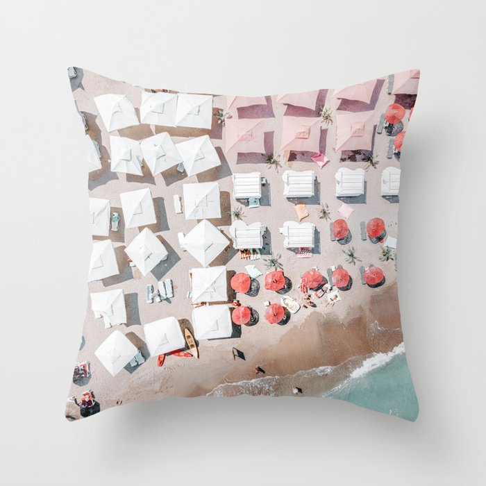 Aerial Beach Umbrellas Print, Coastal Beach Print, Aerial Photography, Ocean Waves Print, Sea Print, Modern Home Decor, Art Print Throw Pillow Gallery Image 1