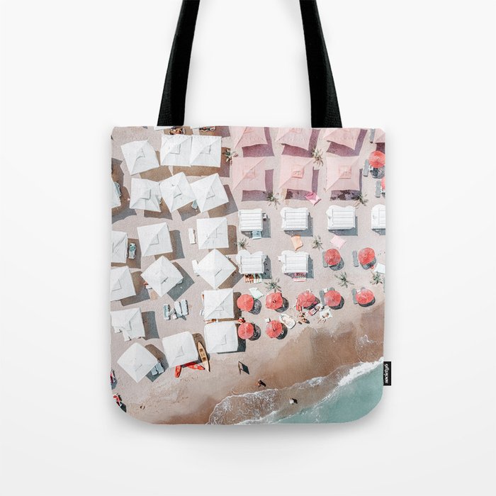 Aerial Beach Umbrellas Print, Coastal Beach Print, Aerial Photography, Ocean Waves Print, Sea Print, Modern Home Decor, Art Print Tote Bag Gallery Image 1