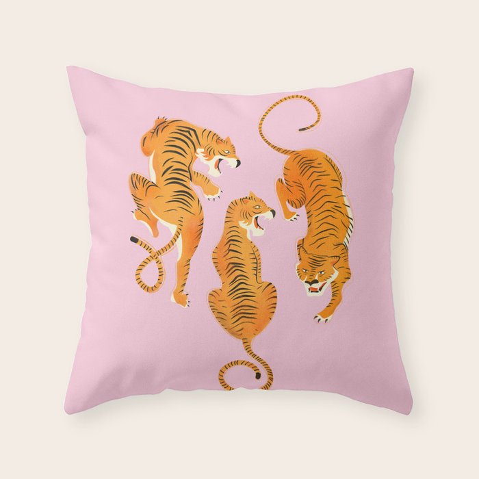 Three fierce tigers Throw Pillow Gallery Image 6