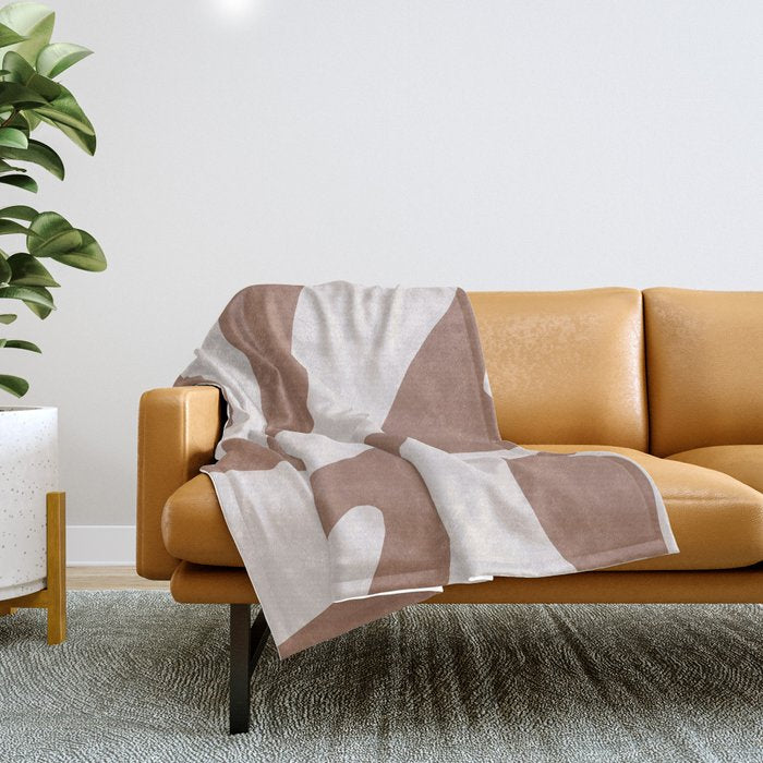 Organic Forms Retro Contemporary Modern Minimalist Abstract Pattern in Mocha Brown Throw Blanket Gallery Image 1